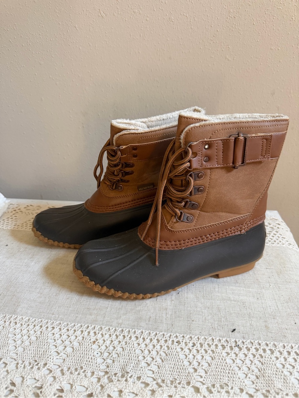 JBU Women's Brown/black
Ankle Duck Boot Rubber
Waterproof Faux Fur Lined 7M
